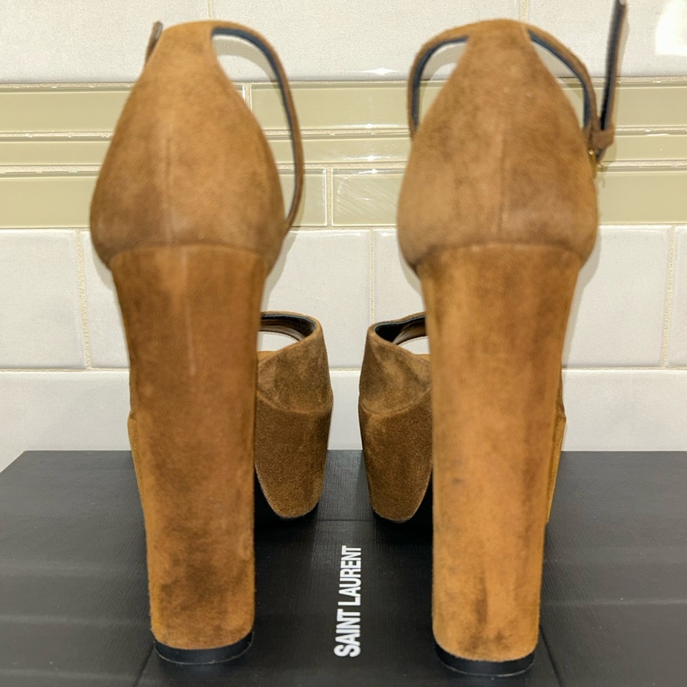Saint Laurent Tan Suede Platform Heels - Picture 6 of 10